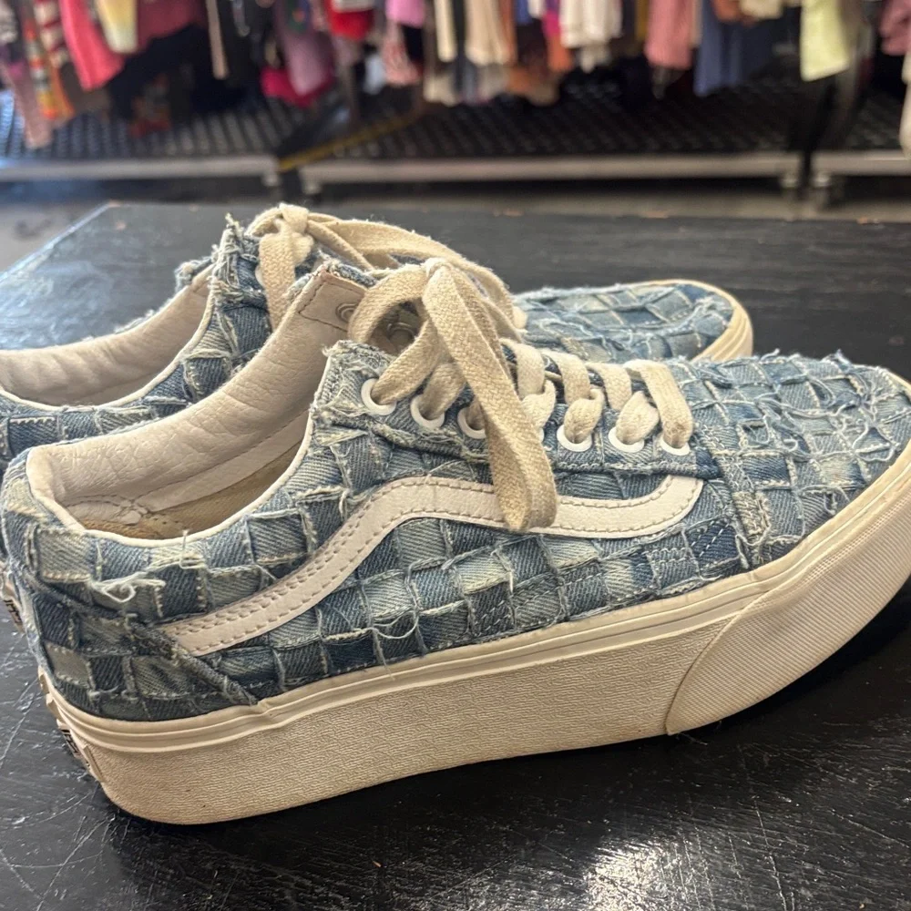 Vans Old Skool Stackform Woven Denim Sneakers Mens 7 Womens 8.5 - Picture 5 of 12